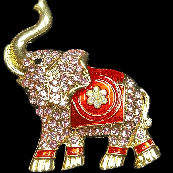 Jewelry - Elegant Elephant Brooch with Red and Gold Accents